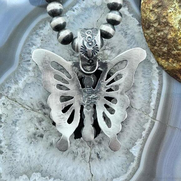 Eva & Linberg Billah Sterling Butterfly w/Turquoise Decorated Pendant For Women - Picture 7 of 10